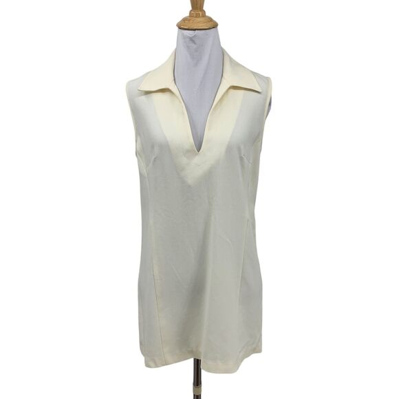 Vintage Parallel Top Womens 4 Ivory V Neck Collared Sleeveless Side Zip Tunic - Picture 1 of 12